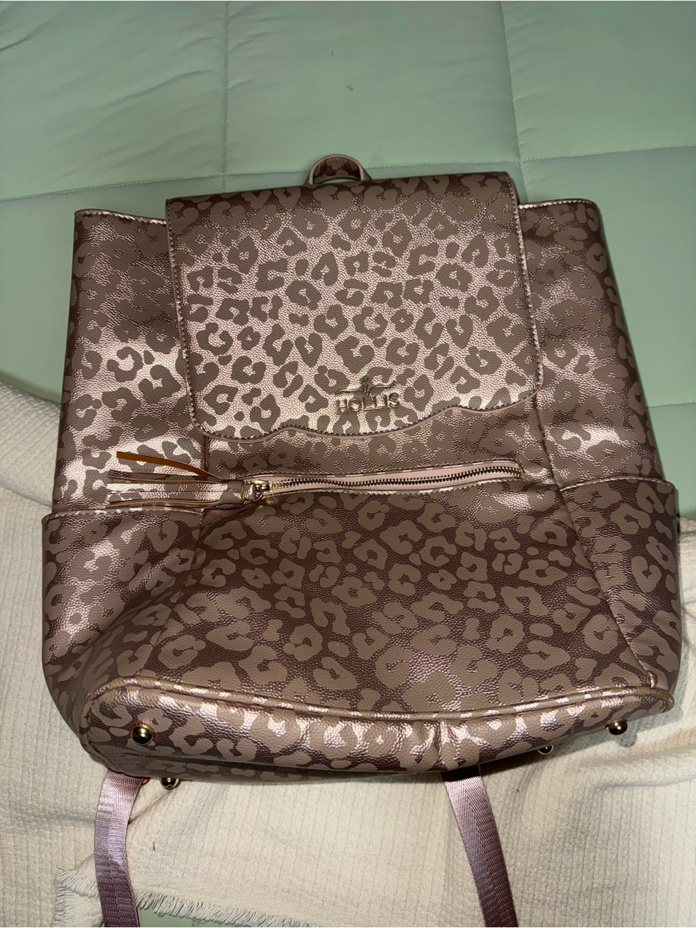 Metallic Leopard-Print Women’s Backpack in Rose Gold